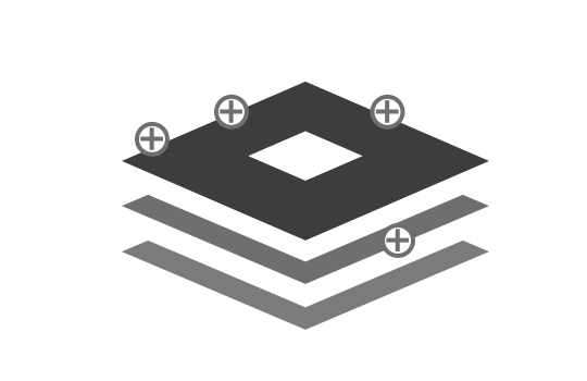 Iconography for the stack entry phaseāstack layers with plus symbols marking where new elements can be added.