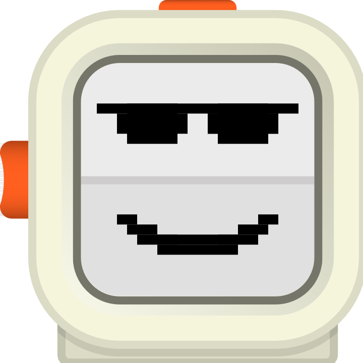 Peter bot with pixelated sunglasses and a smug smile, giving off a cool and confident vibe.