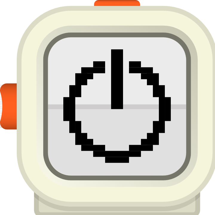 Peter bot with a clock face showing 12:00, possibly symbolizing power-off or reset state.