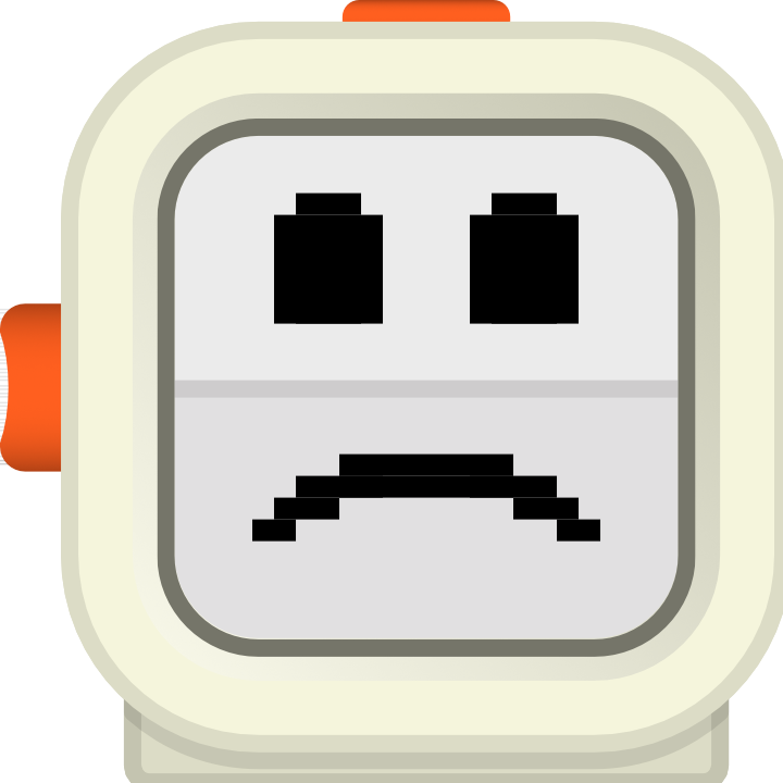 Peter bot with downcast eyes and a frown, clearly showing sadness or disappointment.